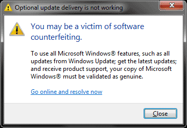 Windows 7 Counterfeit Message
