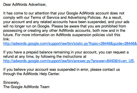 Google Adwords Suspended Account